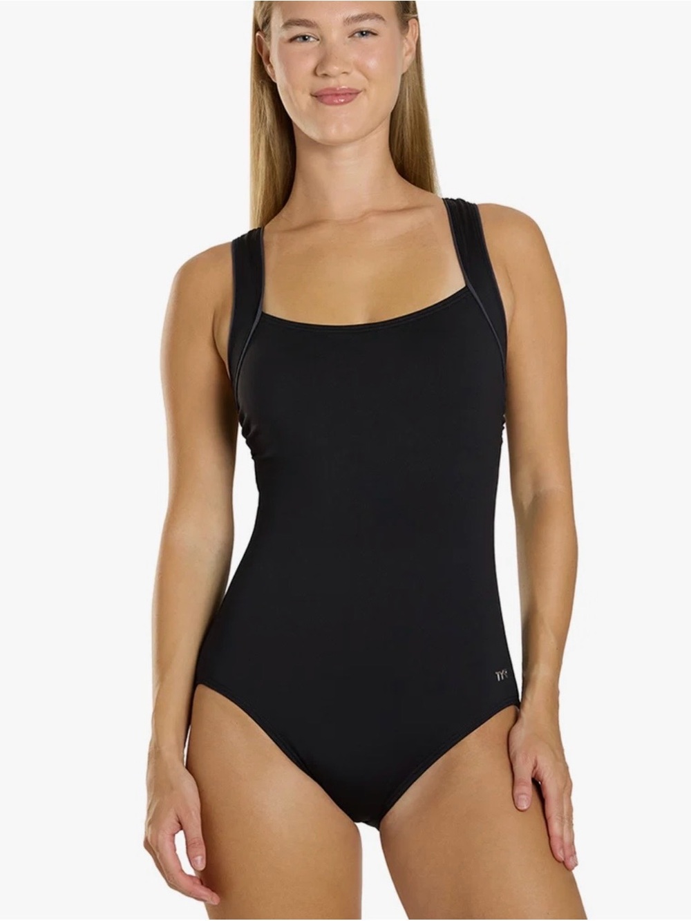 TYR Solid Square Neck Controlfit One Piece Swimsuit Women US Size 10 Black